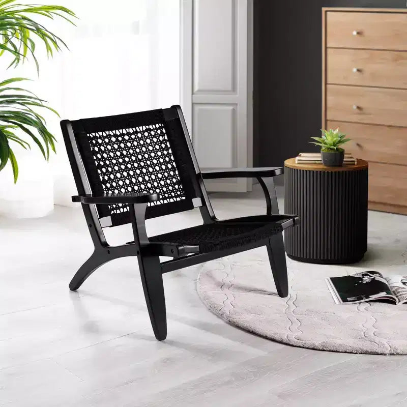 Fauteuil Boraam Harrison en corde tressée hexagonale noire