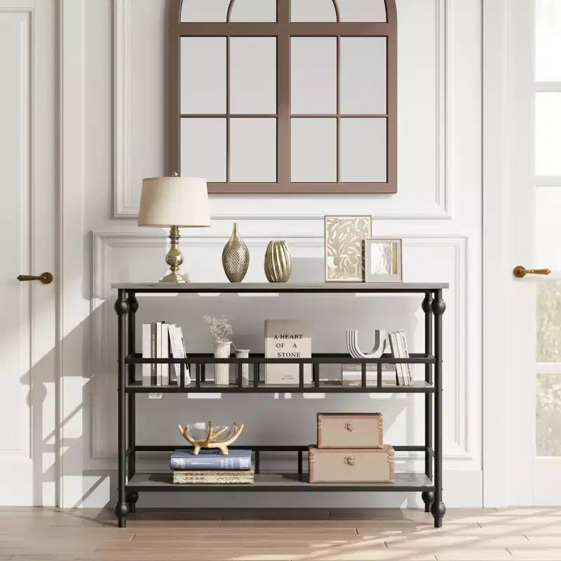Console Garvee, table de canapé à 3 niveaux, table d'entrée étroite avec rangement, table de couloir industrielle de 109 cm derrière le canapé, gris rustique