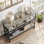 Console Garvee, table de canapé à 3 niveaux, table d'entrée étroite avec rangement, table de couloir industrielle de 109 cm derrière le canapé, gris rustique