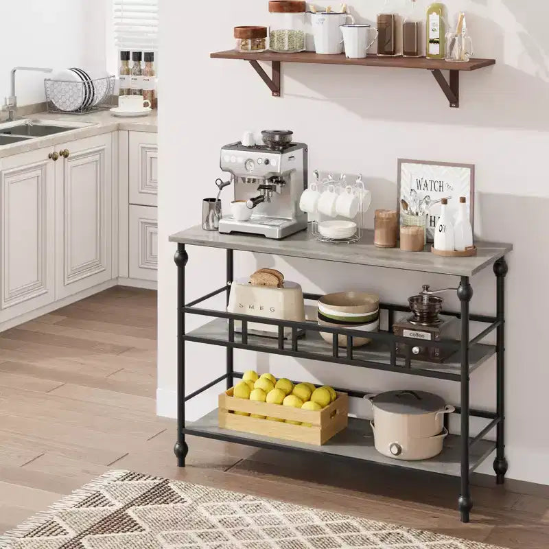 Console Garvee, table de canapé à 3 niveaux, table d'entrée étroite avec rangement, table de couloir industrielle de 109 cm derrière le canapé, gris rustique