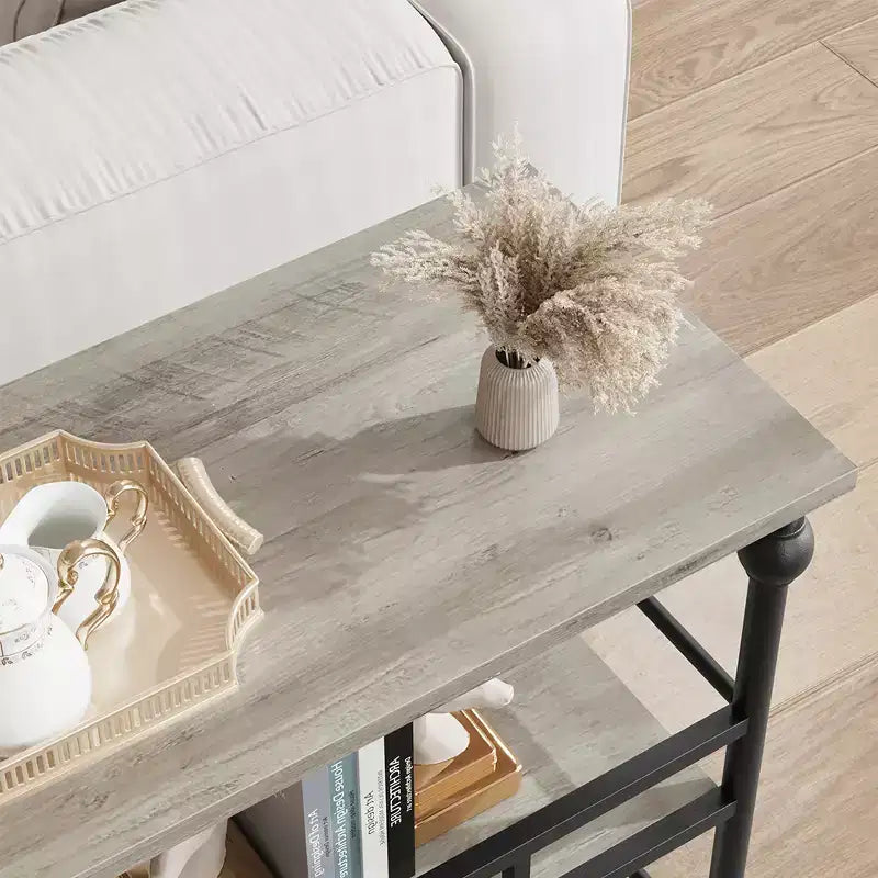 Console Garvee, table de canapé à 3 niveaux, table d'entrée étroite avec rangement, table de couloir industrielle de 109 cm derrière le canapé, gris rustique