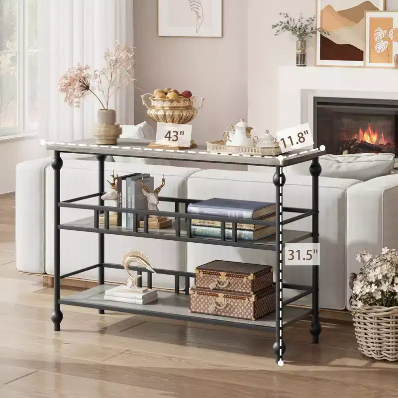 Console Garvee, table de canapé à 3 niveaux, table d'entrée étroite avec rangement, table de couloir industrielle de 109 cm derrière le canapé, gris rustique