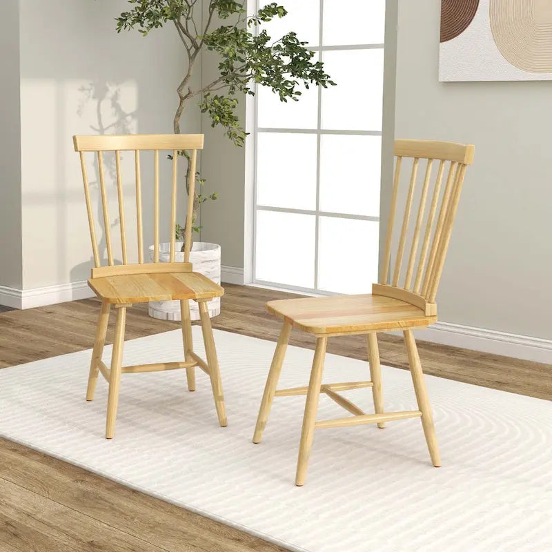 Costway Windsor Lot de 2 Chaises de Salle à Manger sans Accoudoirs à Dossier à Barreaux Massif - Voir Détails