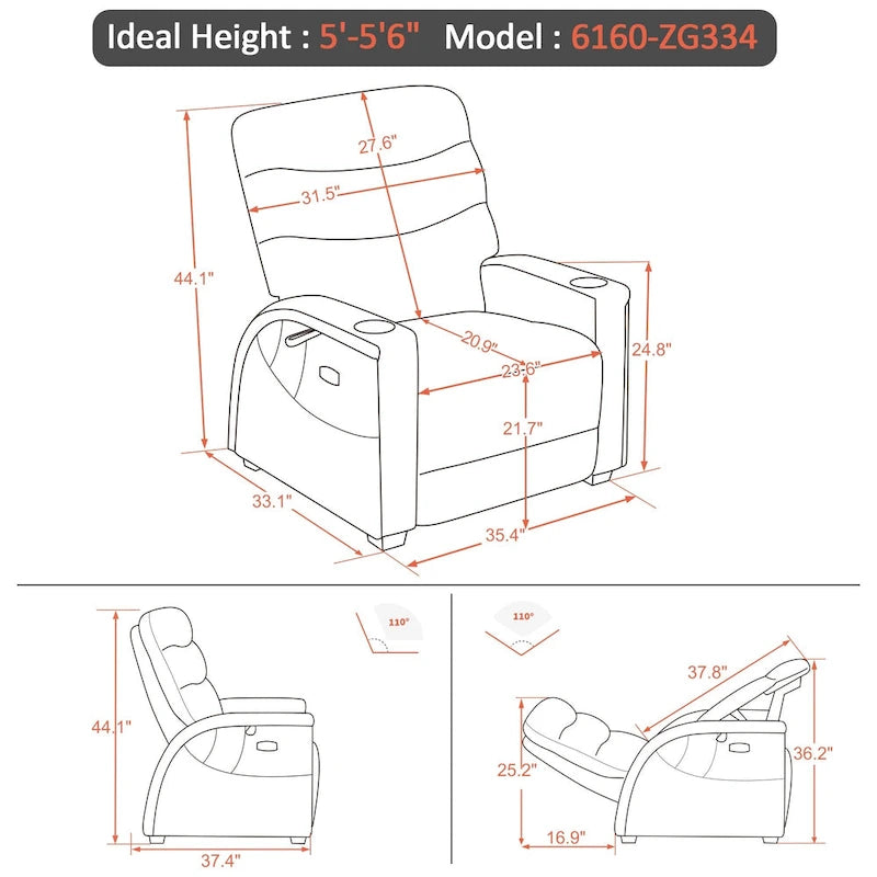 Fauteuil inclinable zéro gravité électrique MCombo avec appuie-tête réglable pour salon, tissu ZG334