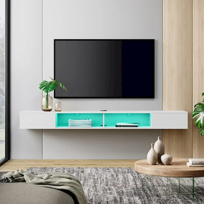WAMPAT Étagère TV flottante de 70 pouces avec lumières LED, meuble TV flottant sous console multimédia TV pour salon - 70 pouces