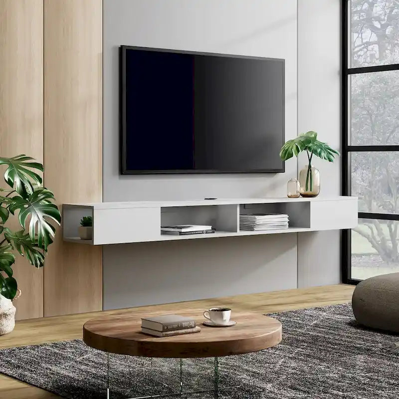 WAMPAT Étagère TV flottante de 70 pouces avec lumières LED, meuble TV flottant sous console multimédia TV pour salon - 70 pouces