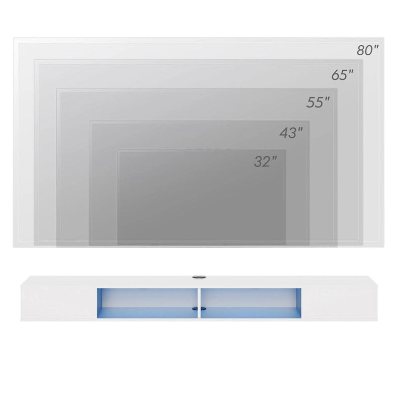 WAMPAT Étagère TV flottante de 70 pouces avec lumières LED, meuble TV flottant sous console multimédia TV pour salon - 70 pouces