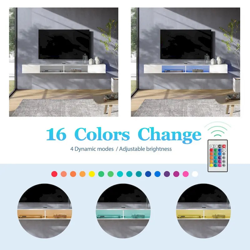 WAMPAT Étagère TV flottante de 70 pouces avec lumières LED, meuble TV flottant sous console multimédia TV pour salon - 70 pouces