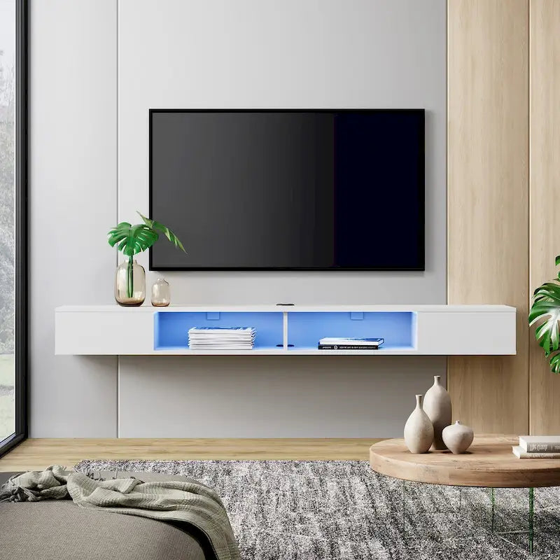 WAMPAT Étagère TV flottante de 70 pouces avec lumières LED, meuble TV flottant sous console multimédia TV pour salon - 70 pouces