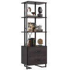 3 Tier Bookshelf with Storage Drawers,70.9 Inch Tall Industrial Book Shelf with Open Display Shelves,3 Shelf Bookcase with Metal Frame