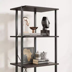 Bibliothèque à 3 niveaux avec tiroirs de rangement, étagère industrielle de 180 cm de haut avec étagères ouvertes, bibliothèque à 3 niveaux avec cadre en métal