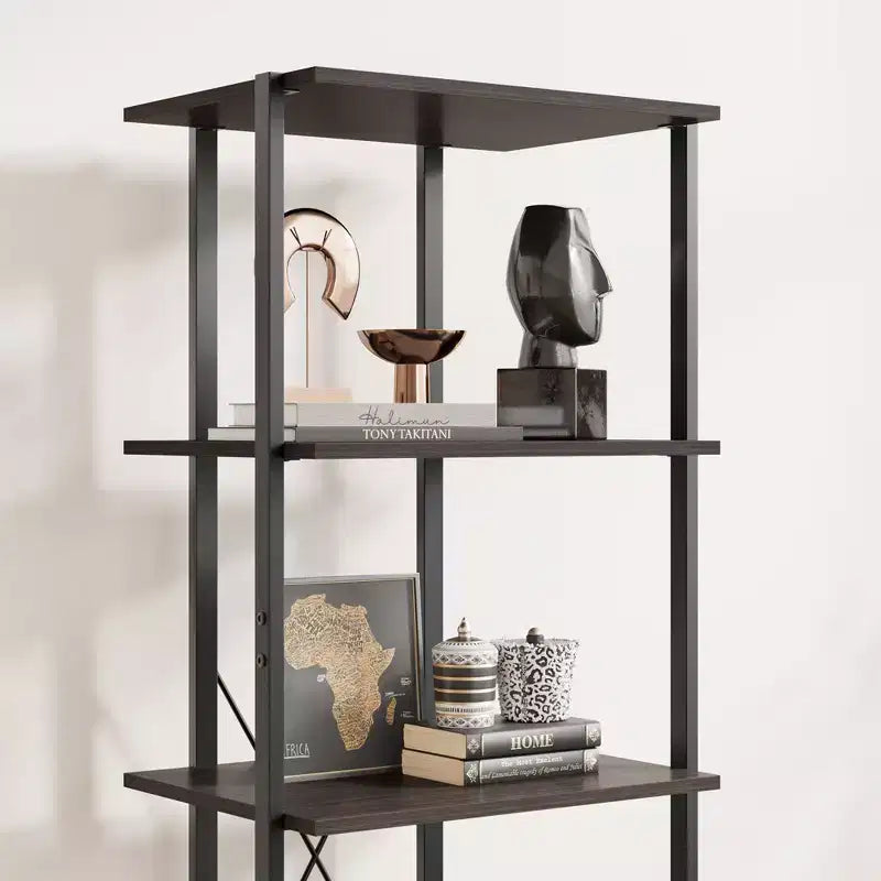 Bibliothèque à 3 niveaux avec tiroirs de rangement, étagère industrielle de 180 cm de haut avec étagères ouvertes, bibliothèque à 3 niveaux avec cadre en métal