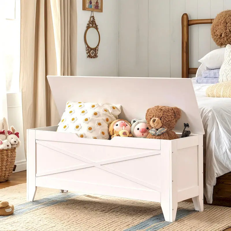 Banc de rangement VECELO, coffre de rangement en bois avec charnières de sécurité en osier tressé, banc à chaussures d'entrée, coffre de rangement de style industriel