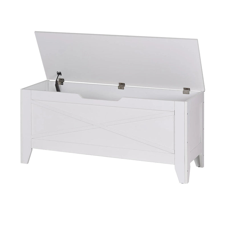 Banc de rangement VECELO, coffre de rangement en bois avec charnières de sécurité en osier tressé, banc à chaussures d'entrée, coffre de rangement de style industriel
