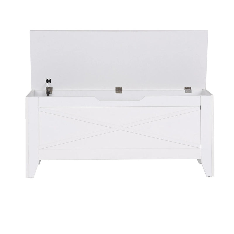 Banc de rangement VECELO, coffre de rangement en bois avec charnières de sécurité en osier tressé, banc à chaussures d'entrée, coffre de rangement de style industriel