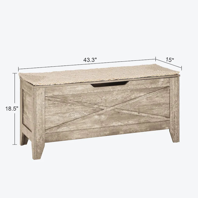 Banc de rangement VECELO, coffre de rangement en bois avec charnières de sécurité en osier tressé, banc à chaussures d'entrée, coffre de rangement de style industriel