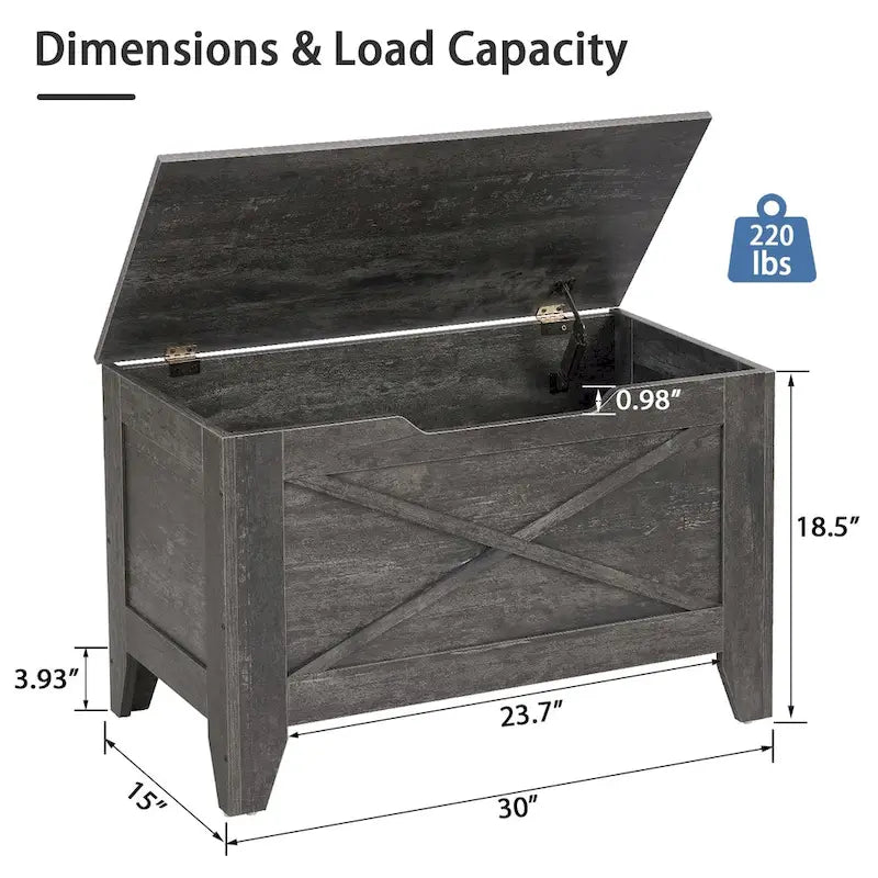 Banc de rangement VECELO, coffre de rangement en bois avec charnières de sécurité en osier tressé, banc à chaussures d'entrée, coffre de rangement de style industriel