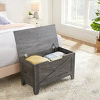Banc de rangement VECELO, coffre de rangement en bois avec charnières de sécurité en osier tressé, banc à chaussures d'entrée, coffre de rangement de style industriel