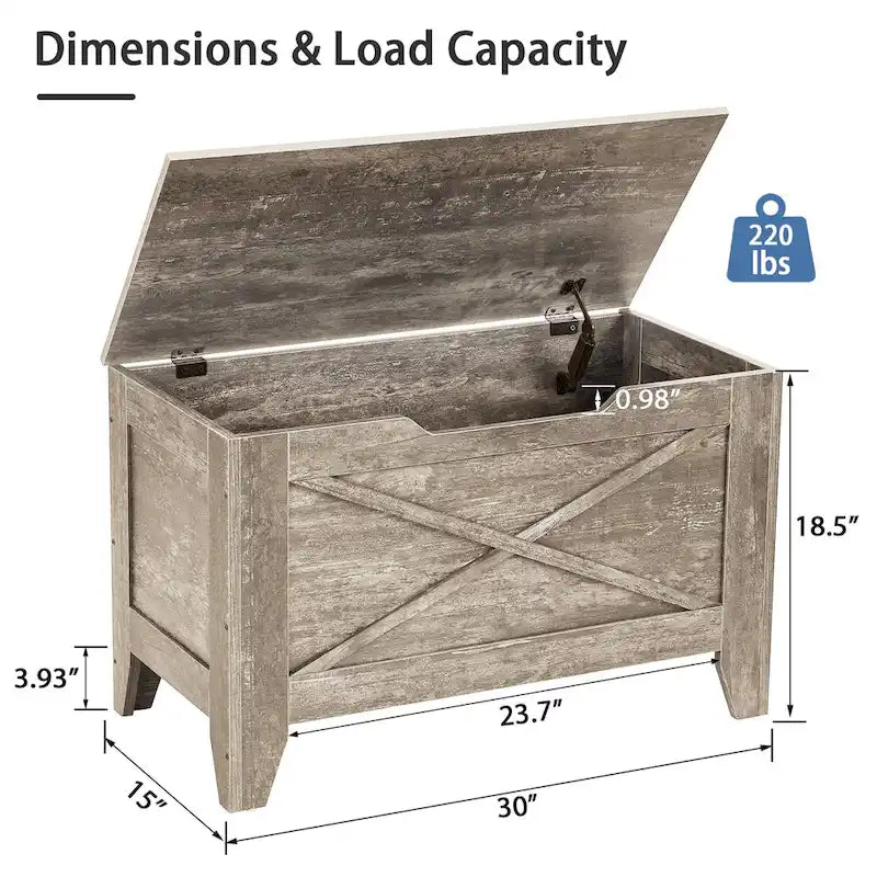 Banc de rangement VECELO, coffre de rangement en bois avec charnières de sécurité en osier tressé, banc à chaussures d'entrée, coffre de rangement de style industriel