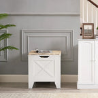 Banc de rangement VECELO, coffre de rangement en bois avec charnières de sécurité en osier tressé, banc à chaussures d'entrée, coffre de rangement de style industriel