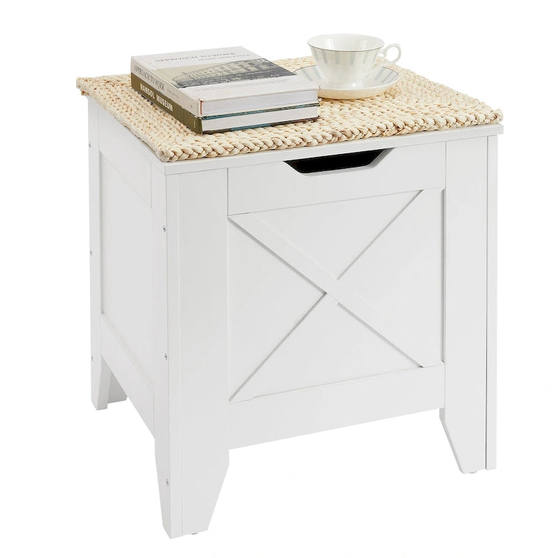 Banc de rangement VECELO, coffre de rangement en bois avec charnières de sécurité en osier tressé, banc à chaussures d'entrée, coffre de rangement de style industriel