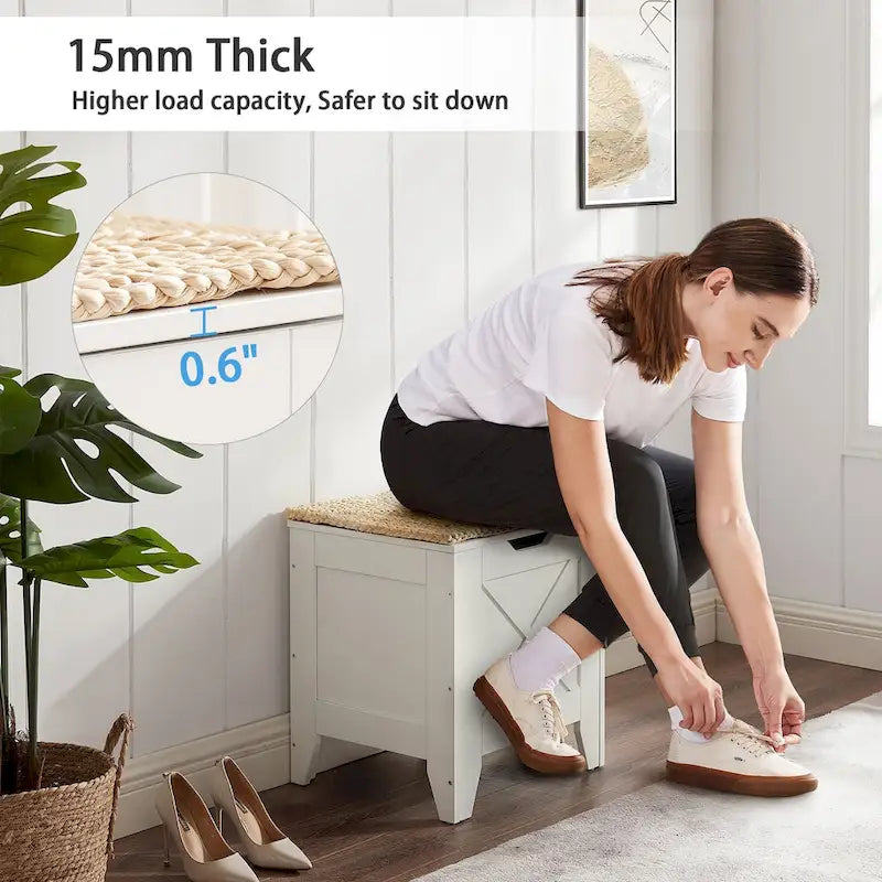 Banc de rangement VECELO, coffre de rangement en bois avec charnières de sécurité en osier tressé, banc à chaussures d'entrée, coffre de rangement de style industriel