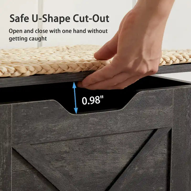 Banc de rangement VECELO, coffre de rangement en bois avec charnières de sécurité en osier tressé, banc à chaussures d'entrée, coffre de rangement de style industriel