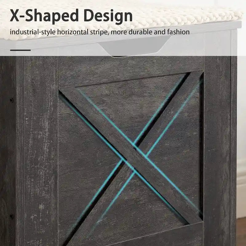 Banc de rangement VECELO, coffre de rangement en bois avec charnières de sécurité en osier tressé, banc à chaussures d'entrée, coffre de rangement de style industriel