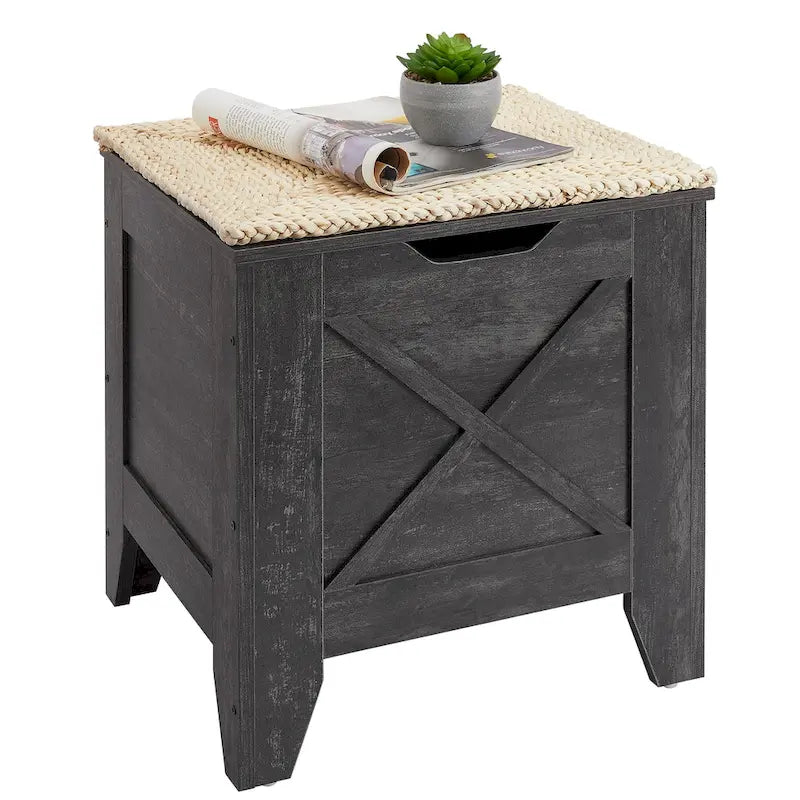 Banc de rangement VECELO, coffre de rangement en bois avec charnières de sécurité en osier tressé, banc à chaussures d'entrée, coffre de rangement de style industriel