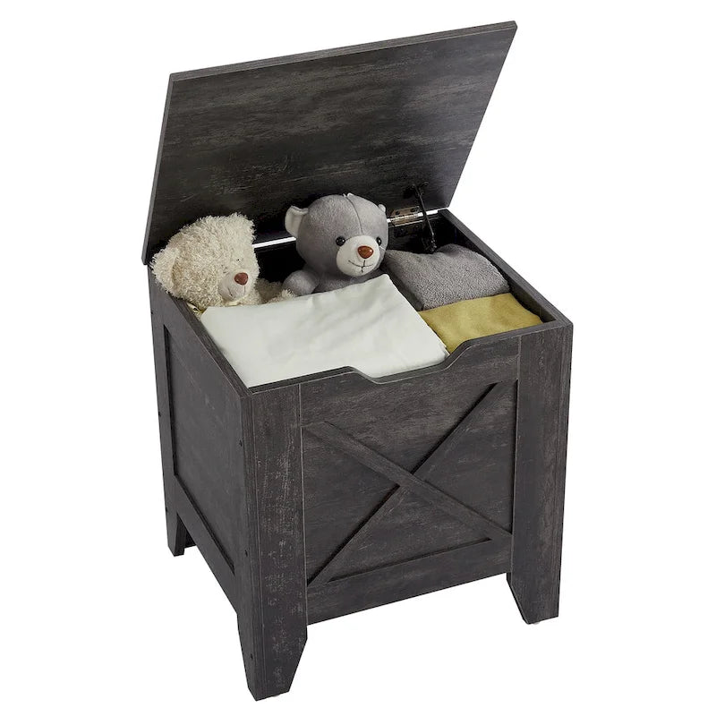 Banc de rangement VECELO, coffre de rangement en bois avec charnières de sécurité en osier tressé, banc à chaussures d'entrée, coffre de rangement de style industriel