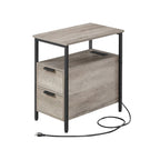 Table de chevet mince à 2 tiroirs avec 2 étagères ouvertes et station de recharge pour salon ou chambre à coucher