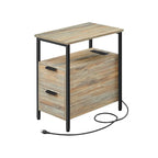 Table de chevet mince à 2 tiroirs avec 2 étagères ouvertes et station de recharge pour salon ou chambre à coucher