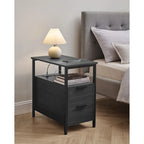 Table de chevet mince à 2 tiroirs avec 2 étagères ouvertes et station de recharge pour salon ou chambre à coucher