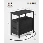 Table de chevet mince à 2 tiroirs avec 2 étagères ouvertes et station de recharge pour salon ou chambre à coucher