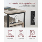Table de chevet mince à 2 tiroirs avec 2 étagères ouvertes et station de recharge pour salon ou chambre à coucher