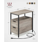Table de chevet mince à 2 tiroirs avec 2 étagères ouvertes et station de recharge pour salon ou chambre à coucher