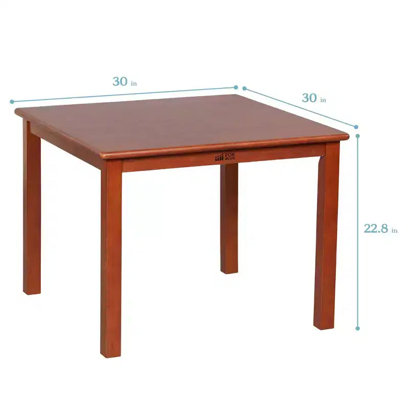 Table carrée en bois dur ECR4Kids 76 cm x 76 cm avec pieds de 56 cm, Meubles pour enfants