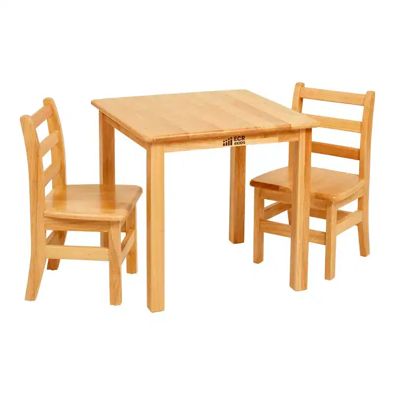 Table en bois dur ECR4Kids 24 po x 24 po et deux chaises 12 po, 3 pièces