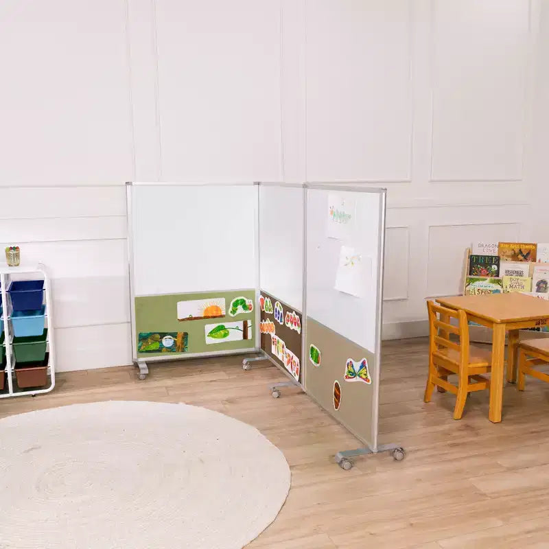 ECR4Kids Séparateur de pièce mobile, en trois panneaux, tableau blanc et flanelle, fournitures scolaires
