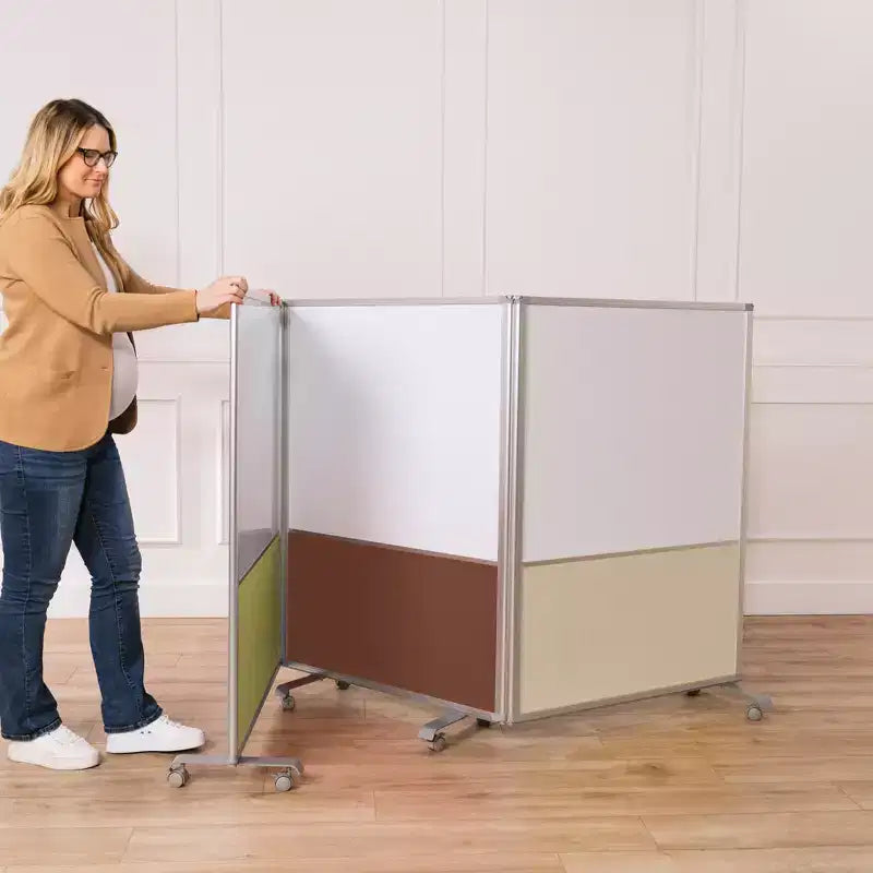 ECR4Kids Séparateur de pièce mobile, en trois panneaux, tableau blanc et flanelle, fournitures scolaires