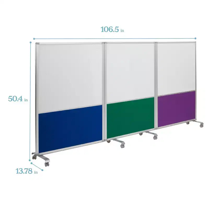 ECR4Kids Séparateur de pièce mobile, en trois panneaux, tableau blanc et flanelle, fournitures scolaires