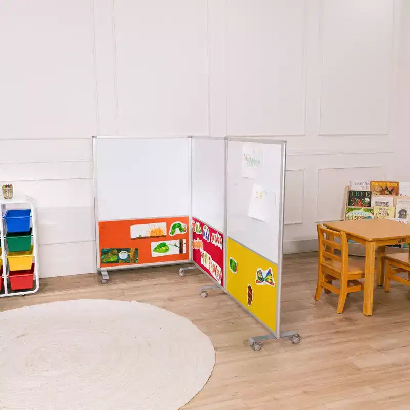 ECR4Kids Séparateur de pièce mobile, en trois panneaux, tableau blanc et flanelle, fournitures scolaires
