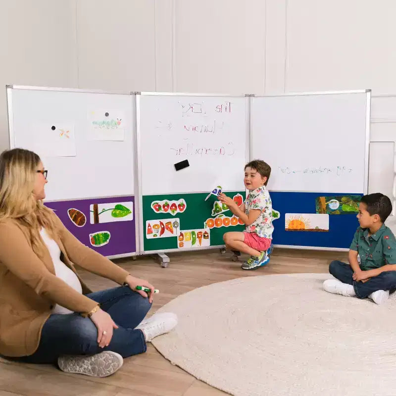 ECR4Kids Séparateur de pièce mobile, en trois panneaux, tableau blanc et flanelle, fournitures scolaires