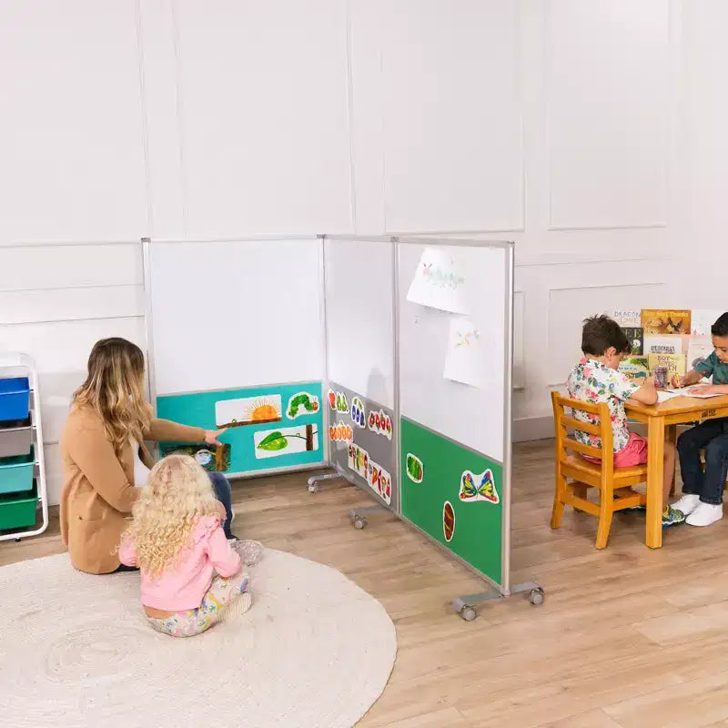 ECR4Kids Séparateur de pièce mobile, en trois panneaux, tableau blanc et flanelle, fournitures scolaires