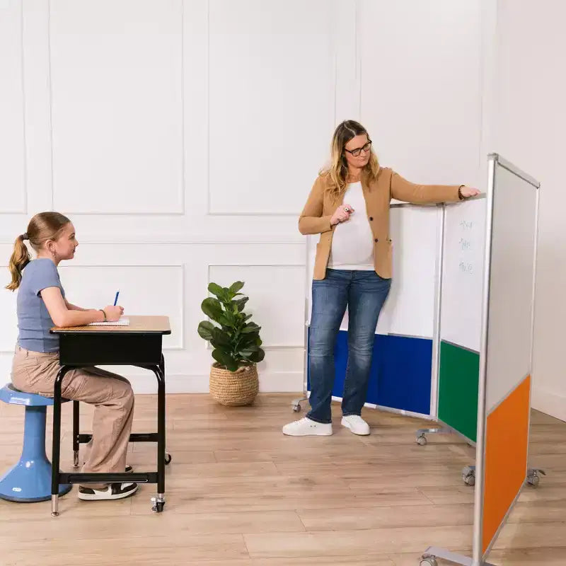 ECR4Kids Séparateur de pièce mobile, en trois panneaux, tableau blanc et flanelle, fournitures scolaires