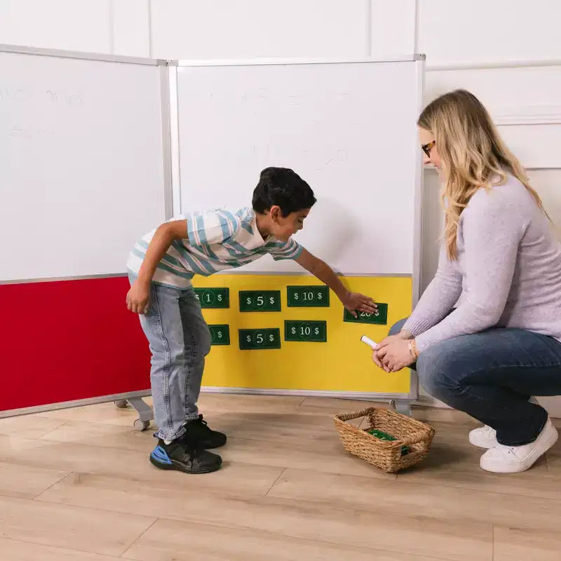 ECR4Kids Séparateur de pièce mobile, en trois panneaux, tableau blanc et flanelle, fournitures scolaires