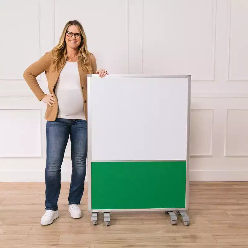 ECR4Kids Séparateur de pièce mobile, en trois panneaux, tableau blanc et flanelle, fournitures scolaires
