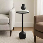 Table d'appoint élégante, table de chevet ou petit support de table pour la décoration intérieure - Table de nuit en métal avec plateau rond pour la décoration de chambre à coucher ou de salon - 26 noir