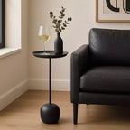 Table d'appoint élégante, table de chevet ou petit support de table pour la décoration intérieure - Table de nuit en métal avec plateau rond pour la décoration de chambre à coucher ou de salon - 26 noir