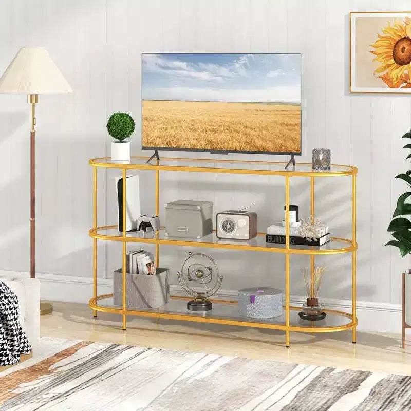Meuble TV à 3 niveaux Costway pour téléviseurs jusqu'à 65 pouces avec étagères en verre trempé Console TV